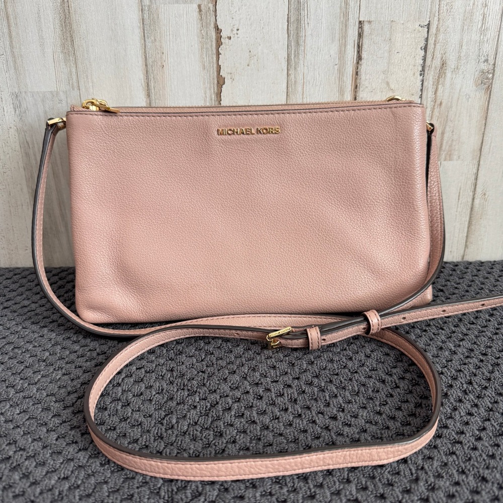 Michael Kors SM Crossbody Bag Blush Nude Pink Adele Double Zip Pebble Leather